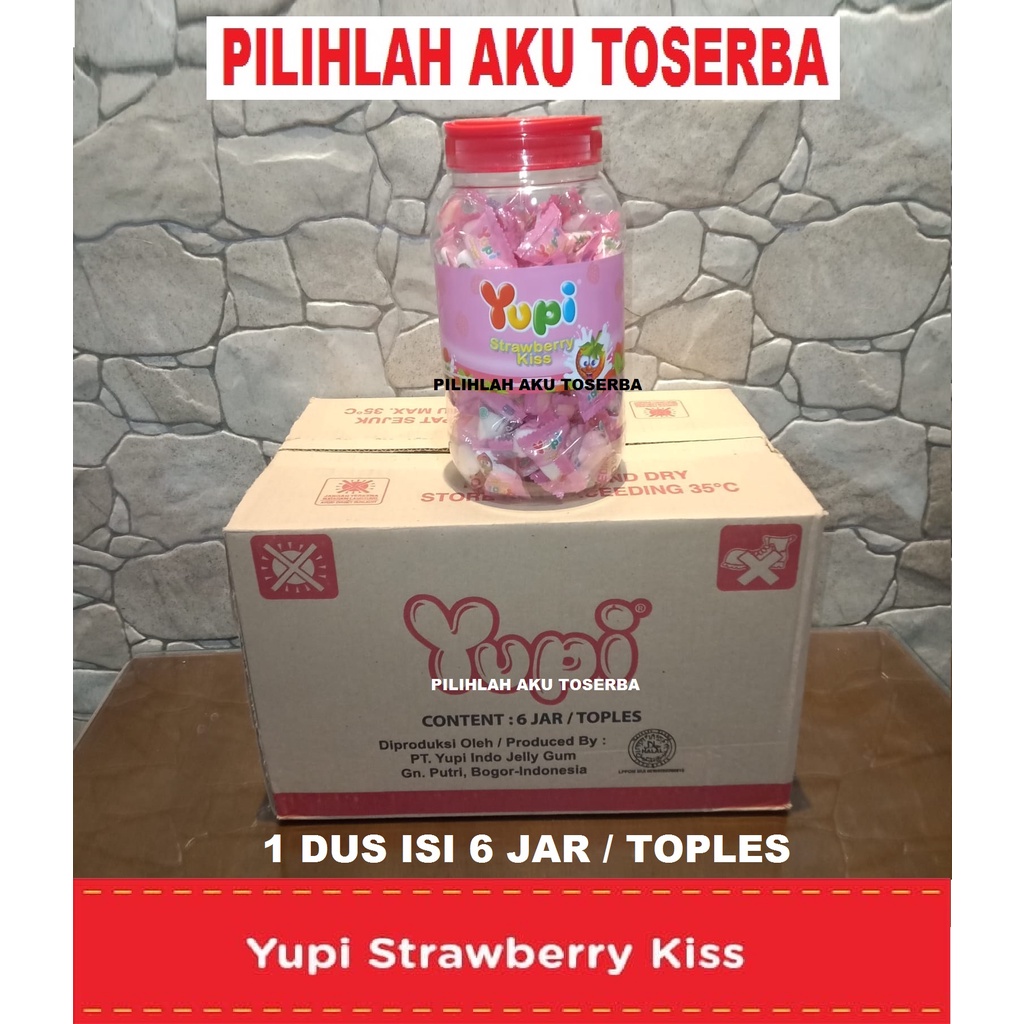 YUPI STRAWBERRY KISS KEMASAN JAR 300 gram - ( HARGA 1 DUS ISI 6 JAR )