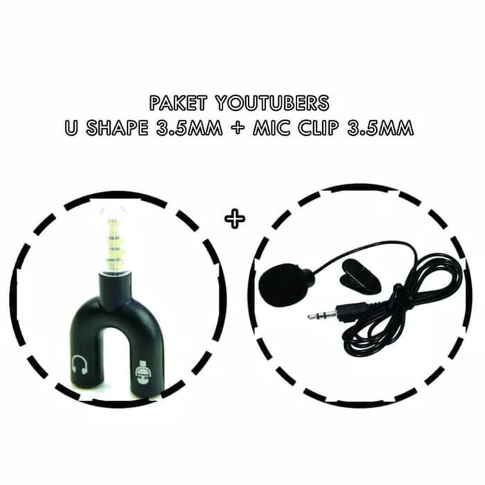 Paket Youtuber Vlog Vlogger Smule Alat Rekam Rekaman Mic Clip On Dan Audio Spilitter U Shape