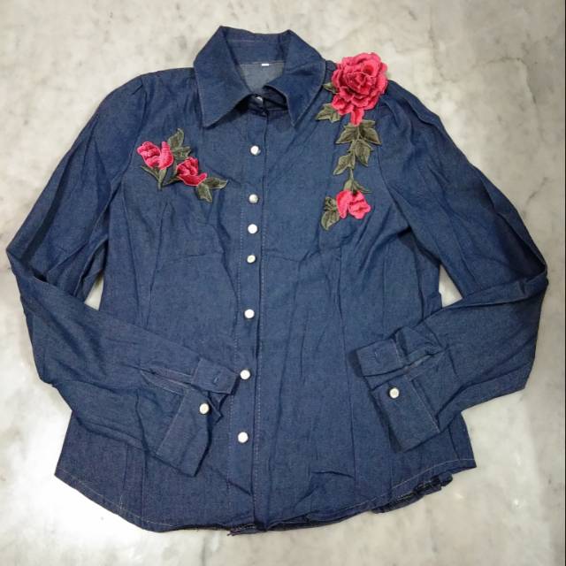 KEMEJA LEVIS/JEANS CEWEK BORDIR BUNGA