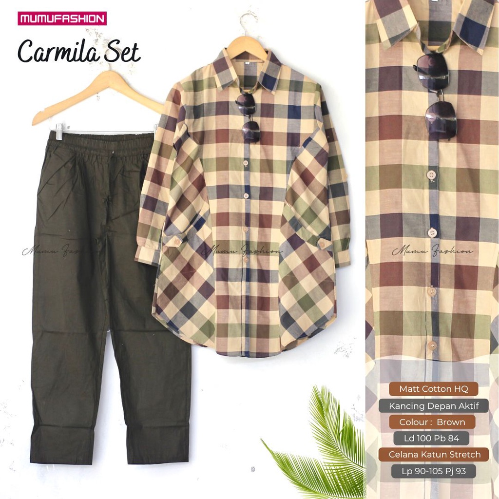 AJR- CARMILA SET JUMBO Setelan Tunik dan Celana Jumbo Motif Kotak2 Wanita Terbaru Best Seller by MUM