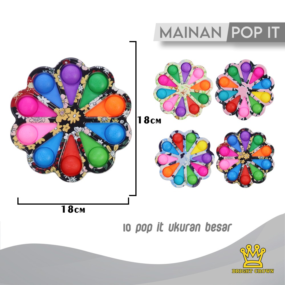 Bright Crown Mainan Fidget Push Pop It Bubble Stress Relief Kids Pop It Mainan Kekinian-10 Fidget Pop Motif