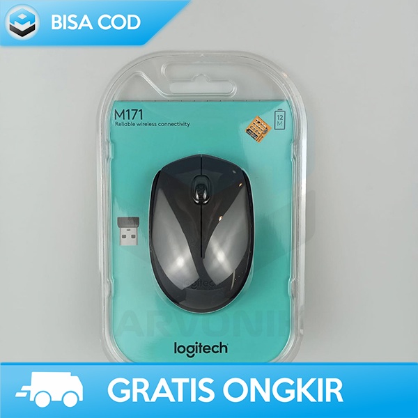 MOUSE NIRKABEL WIRELESS USB PORT 2.4 GHZ LOGITECH M171 GRAY BATERAI AA