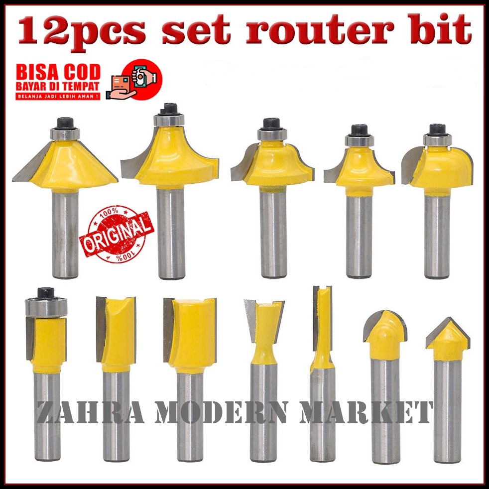 MATA PROFIL ROUTER 1 SET ISI 12 PCS/MATA BOR DRILL BIT MITTER ROUTER BIT MILLING TOOL/ROUTER BIT SET