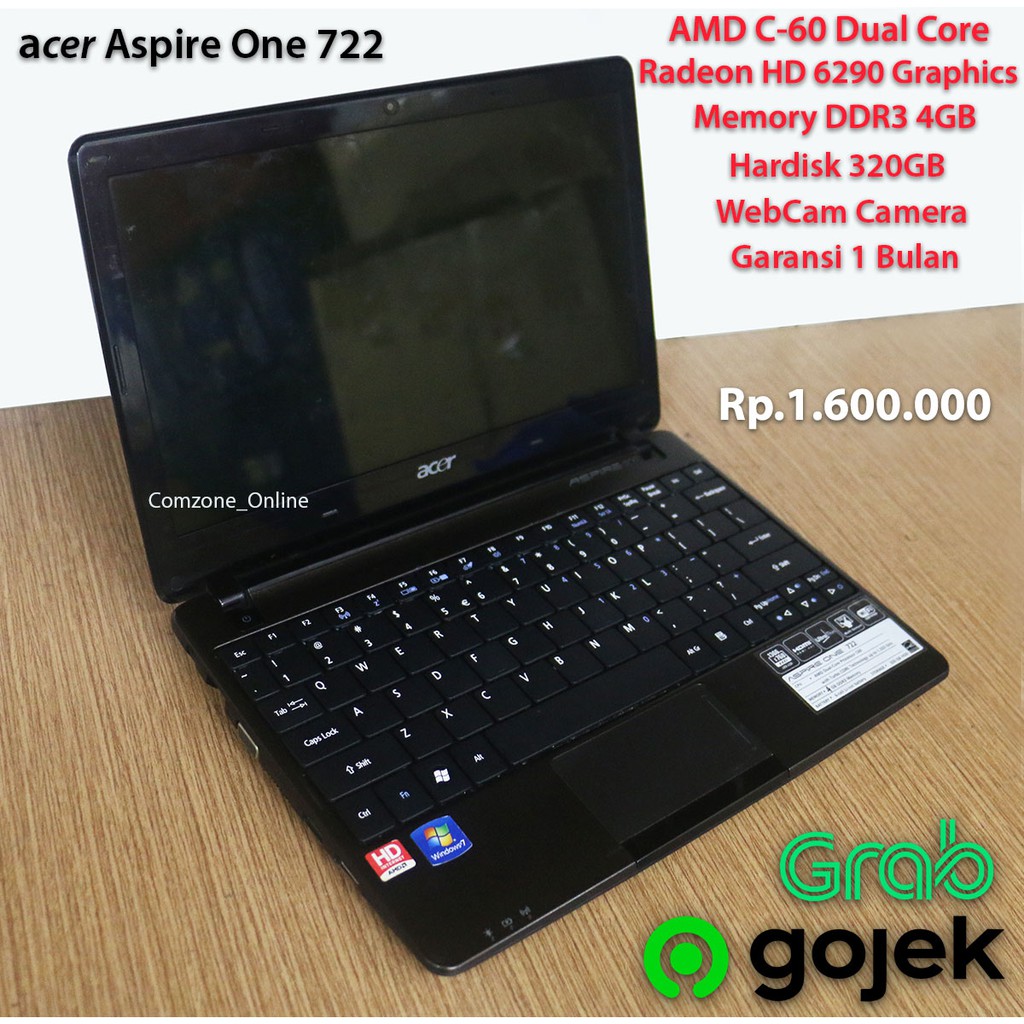 Laptop Bekas Acer Aspire One 722 AMD C-60 Dual 4GB 320GB Camera NB453