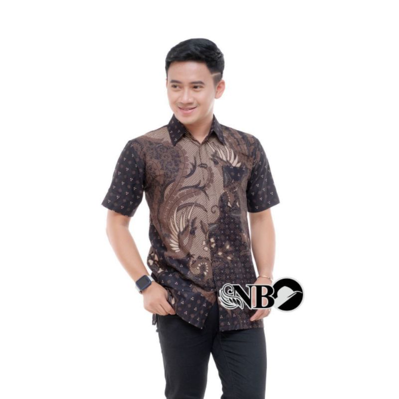 Kemeja Batik Pria Lengan Pendek BATIK BERKAHTURAH SIZE M L XL XXL BSWART BatiK HRB026 Kenongo Hem Panjang Padi