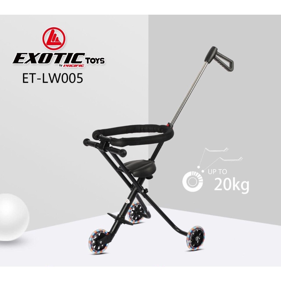 Stroler Anak Bayi Balita Kursi Dorong Micro Stroller Trike Exotic ET LW005 Lipat Garansi SNI-Black