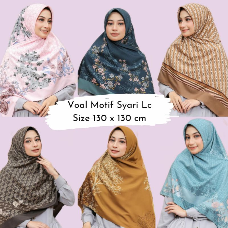 Kerudung segi empat voal motif syari