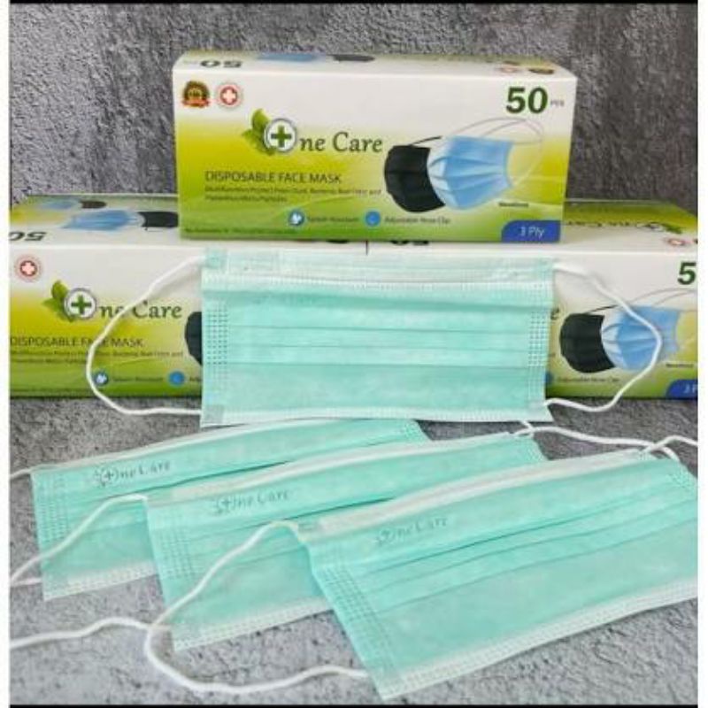 Masker medis 3 ply isi 50 pcs one care hijau