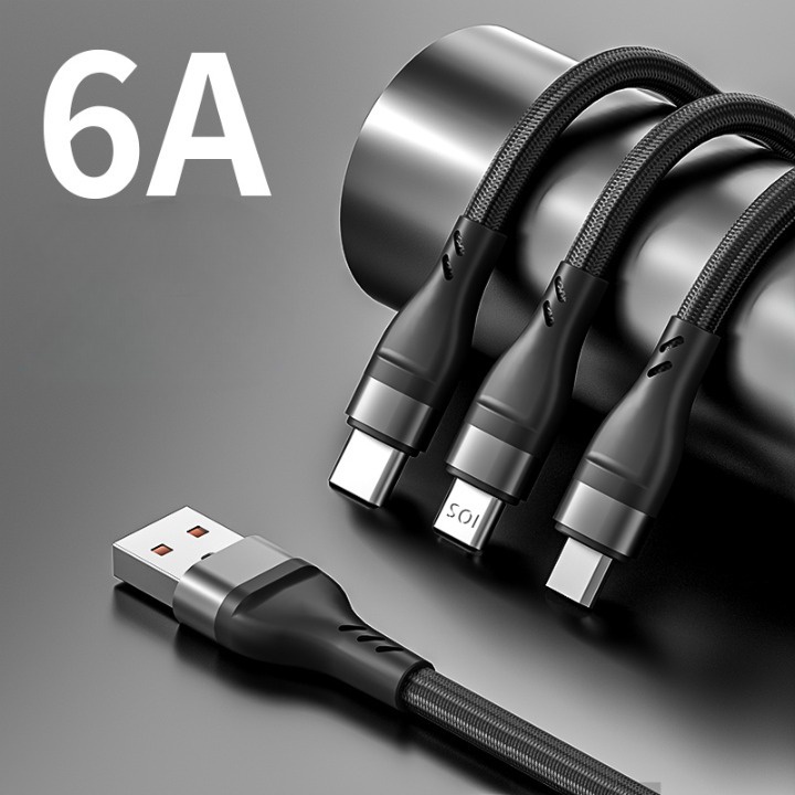 GS8i Oppselve Kabel Charger 3in1 Micro Usb Lightning Usb Type C 6 A 1.2 M - Opp0142 - Black Or-i