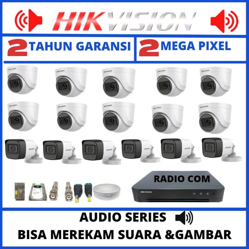 PAKET CCTV HIKVISION AUDIO 16 CHANNEL 16 KAMERA 2MP 1080P KOMPLIT TINGGAL PASANG