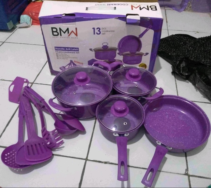 Serba Murah Jakarta - 1set Teflon Panci Set Bmw Warna Tebal Cookware Set Frypan Saucepan Milkpot