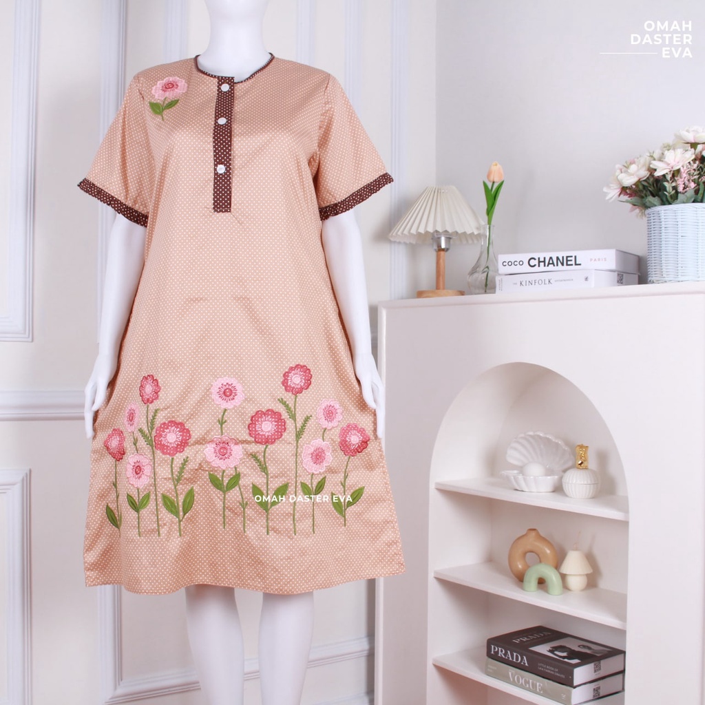 Daster Pendek Coklat Susu Bordir Original Omah Daster Eva Busui Friendly