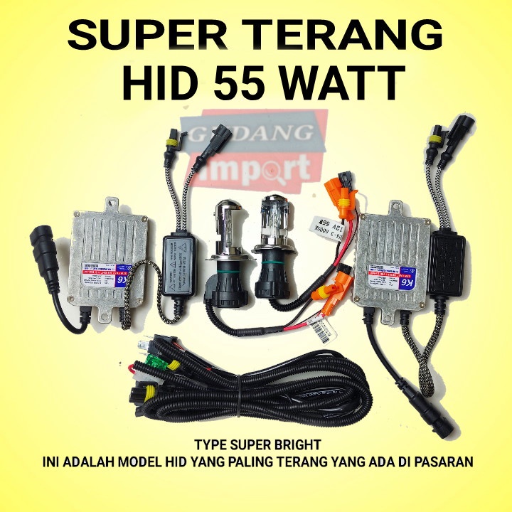 LAMPU HID MOBIL 55 WATT H4 H11 H1 H16 SUPER TERANG