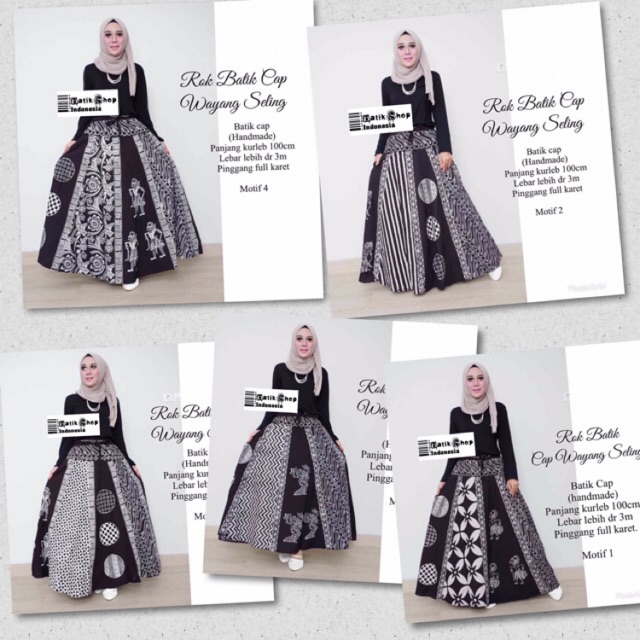 Rok Batik Cap Wayang Seling Motif Wanita Muslim Modern Monochrome Hitam Exclusive Monokrom