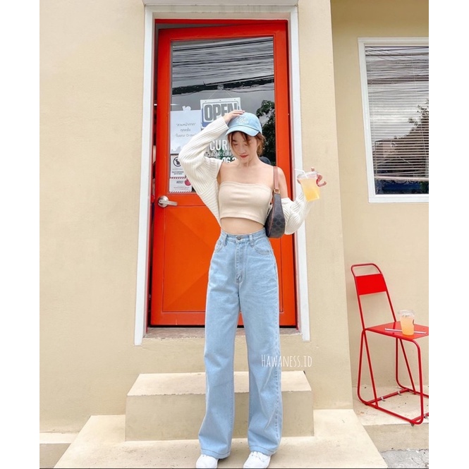 Highwaist Kulot Jeans Wanita Loose