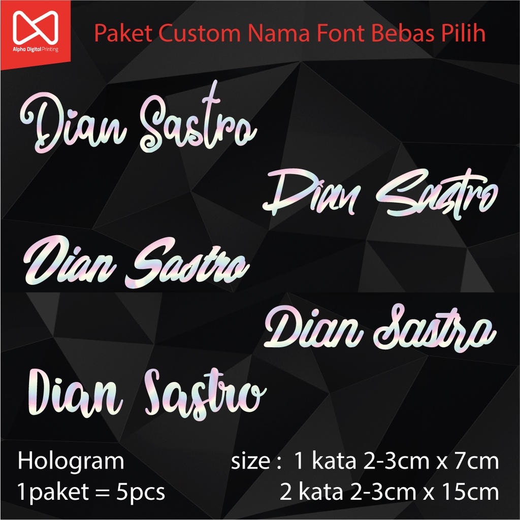 

Sticker Nama Custom Hologram paket 1