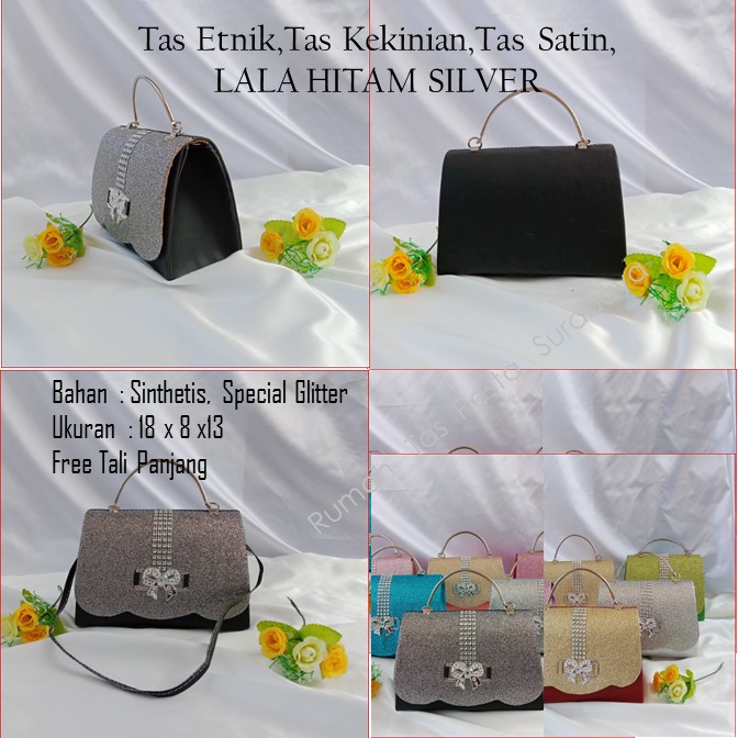 Tas Etnik,Tas Kekinian,Tas Satin,LALA HITAM SILVER