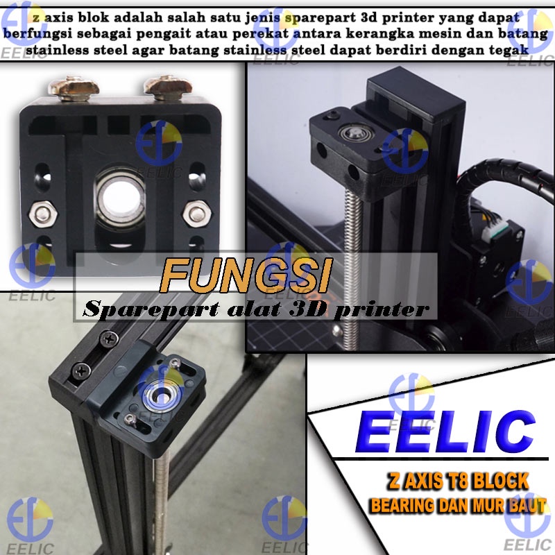 EELIC IZA-PLZT8 I3 z axis t8 block dengan bearing 8 mm dan mur baut 3d printer