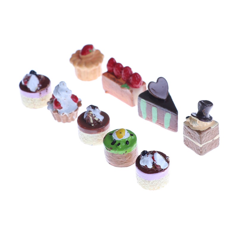 8pcs Miniatur Cupcake Strawberry Cokelat Untuk Rumah Boneka