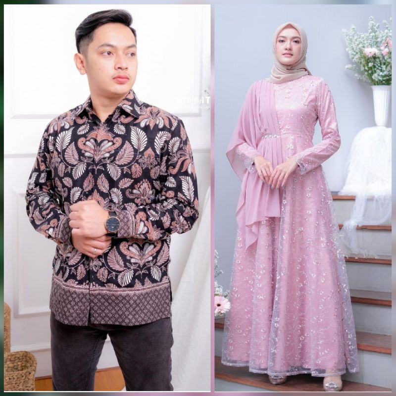 BAJU SERAGAM BATIK COUPLE PASANGAN KELUARGA CUSTOM AYAH IBU ANAK / KEMEJA PRIA / BUSANA WANITA BROKAT TILE MAXMARA / couple gamis anjela