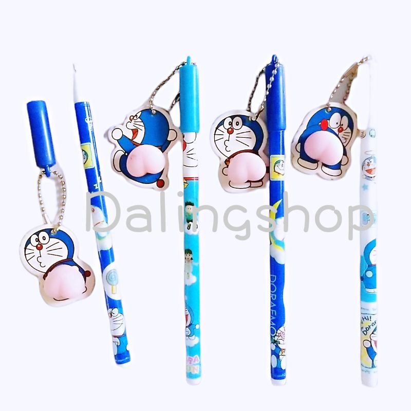 Dalingshop / PULPEN GEL BT21 + GANTUNGAN UNIK LUCU BT21 / PEN BT21 / PEN SQUID GAME + GANTUNGAN BONEKA GOYANG  / PULPEN SQUID GAME-Doraemon Rndm 1pc