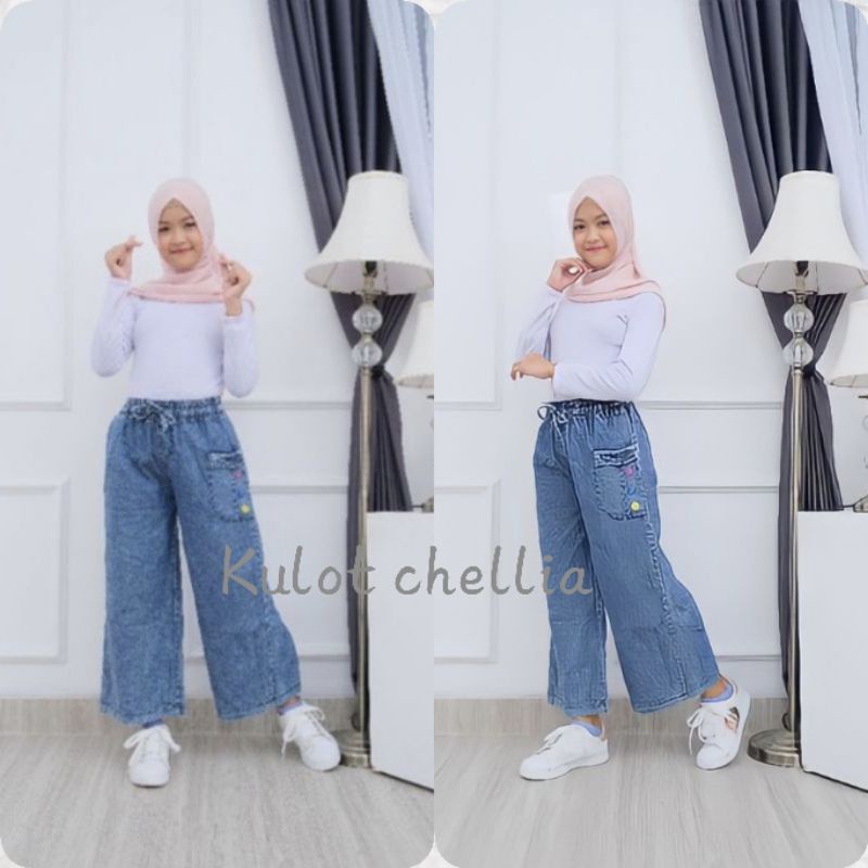 BAGGY JEANS//CELANA PANJANG ANAK PEREMPUAN VARIASI BORDIR CEMPAKA USIA 6-12TAHUN