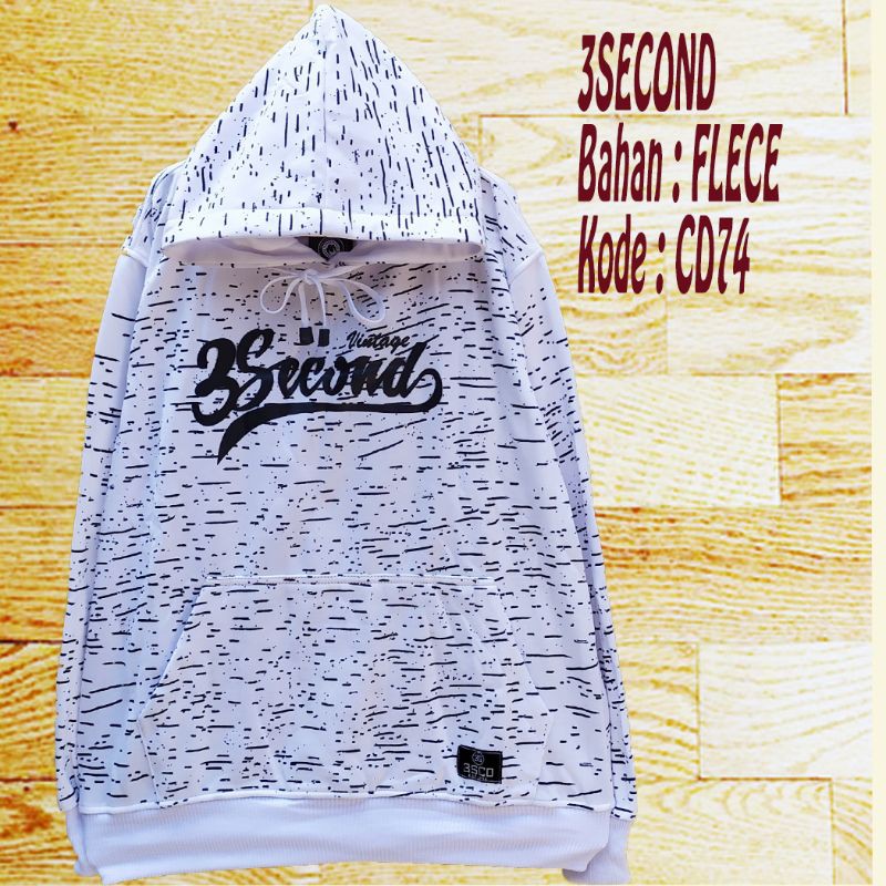 Hoodie jamper 3second putih fullprint sablon hitam CD74