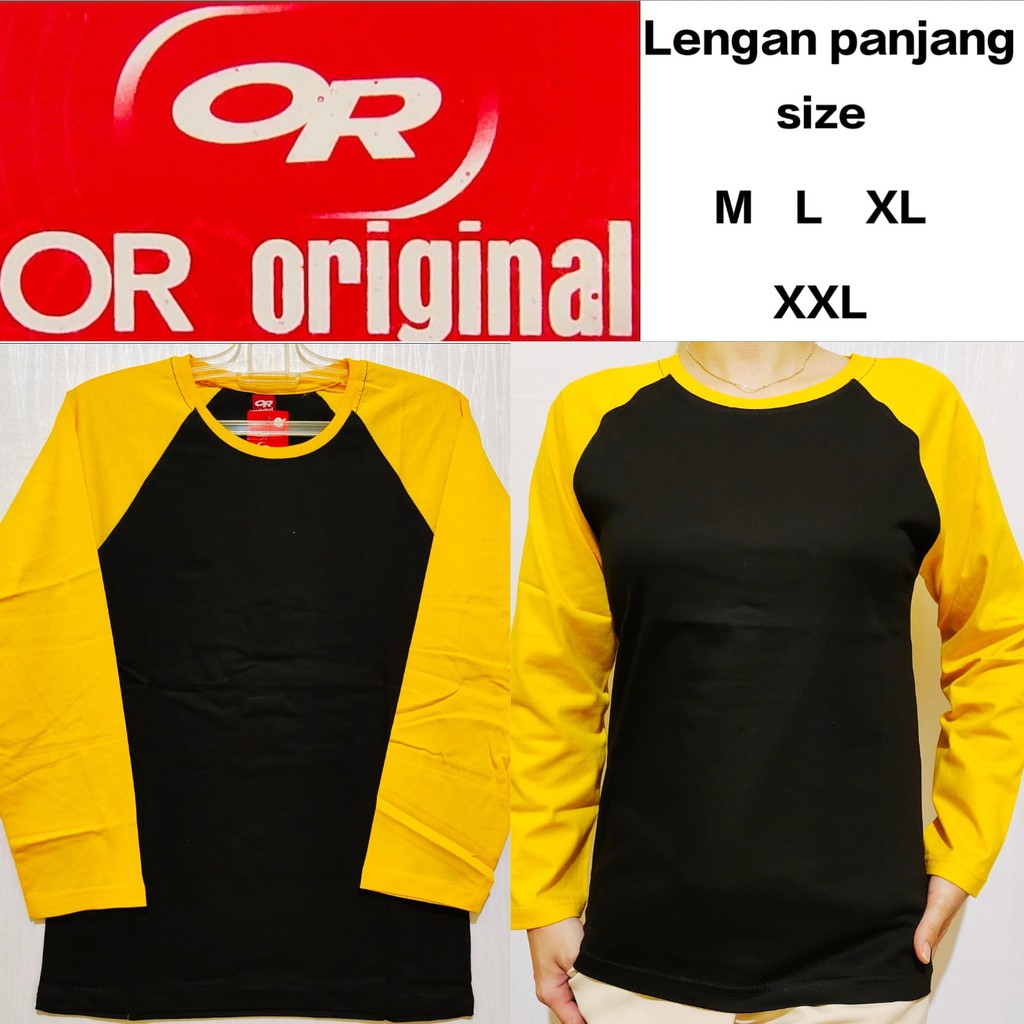 Kaos Polos Reglan Hitam Lengan Kuning Panjang M L XL XXL