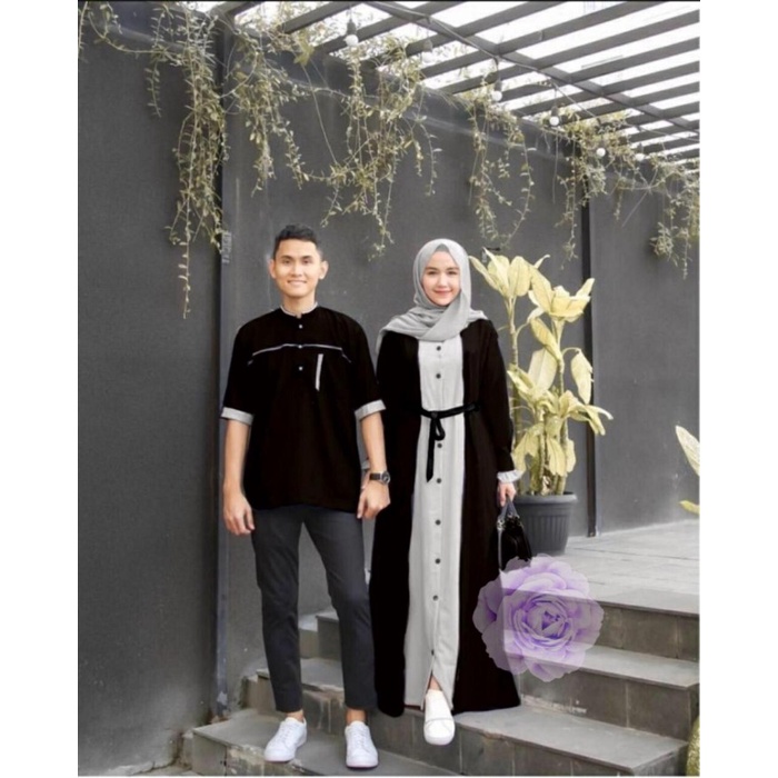 COUPLE-BAJU- BAJU COUPLE PASANGAN KEMEJA GAMIS KANCING BUSUI SARIMBIT CASUAL PESTA - HITAM -BAJU-