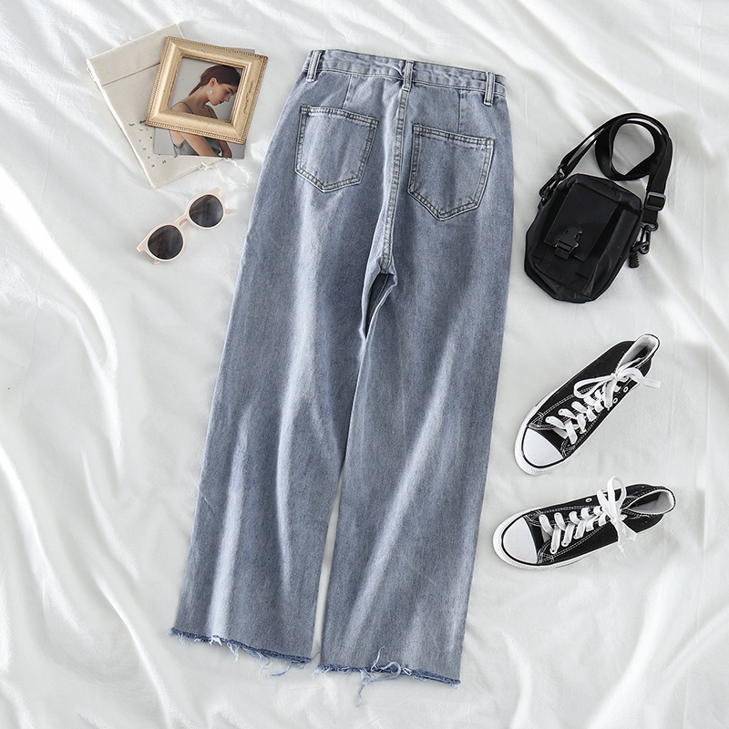 Jeans Rawis Highwaist Straight Loose  Korean Style Dengan Warna Biru Celana Wanita