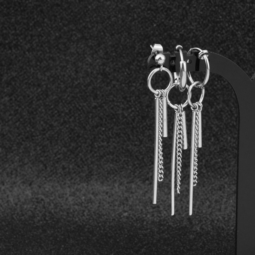 【COD Tangding】Korea Fashion Bts Long Tassel Earring Cool Boy Earstuds Clips Decor