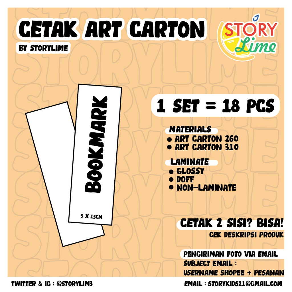 Cetak Art Carton 260/310 gsm (Ukuran 2R, Photocard 55x85, A5, A4, Bookmark, Custom Ukuran)