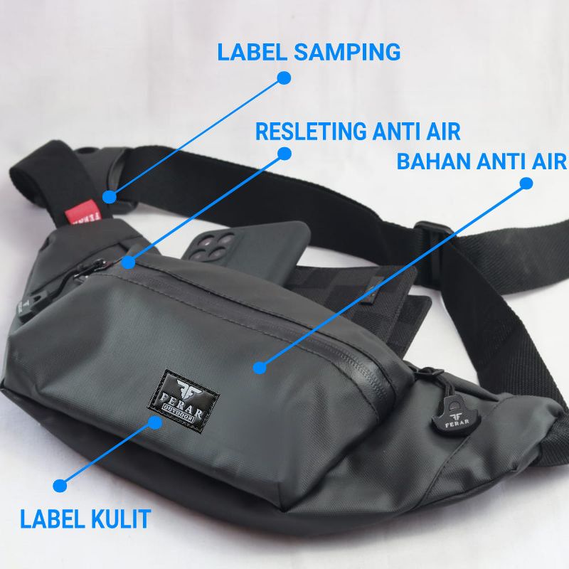 Tas weistbag waterproof pria wanita anti air Ferar gangster resleting tidak tembus air