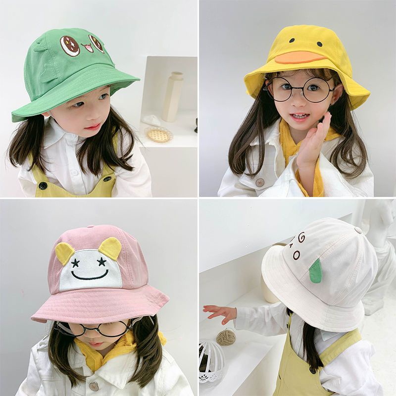 Topi bayi anak motif bordir kartun bucket hat bulat bundar korean style fashion baby