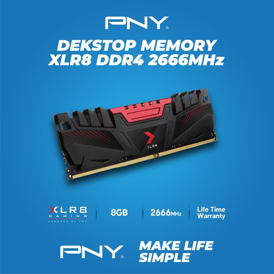 Memory Desktop PNY Longdimm XLR8 Gaming Series 8GB DDR4 2666Mhz RAM Komputer PC Life Time Warranty