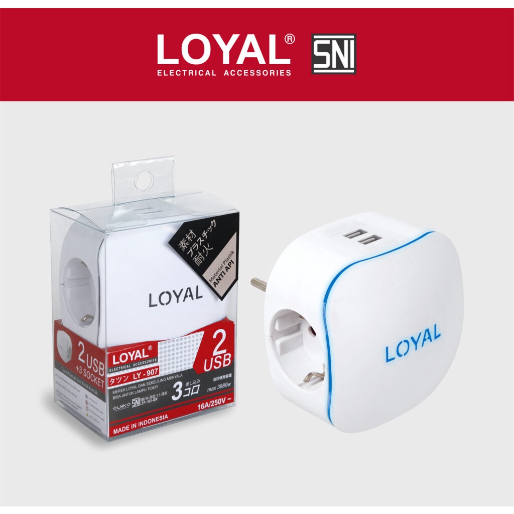 Loyal Steker 3 Lubang + 2 USB + Lampu Indikator / Loyal Steker 3 Lubang / Loyal Steker / Steker Loyal 3 Lubang / Steker 3 Lubang / Steker 3 Lubang + 2 USB + Lampu Indikator / Steker Loyal 3 Lubang LY-907 / Steker Loyal 3 Lubang