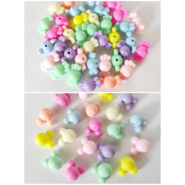 Manik mote pastel / manik mote kepala mickey / manik mote permen