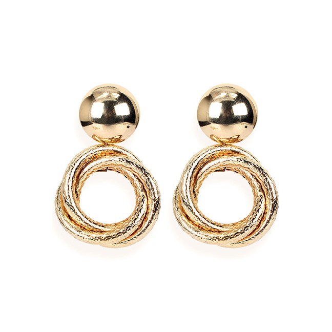 LRC Anting Tusuk Fashion Golden Geometric Round Alloy Cross K24261