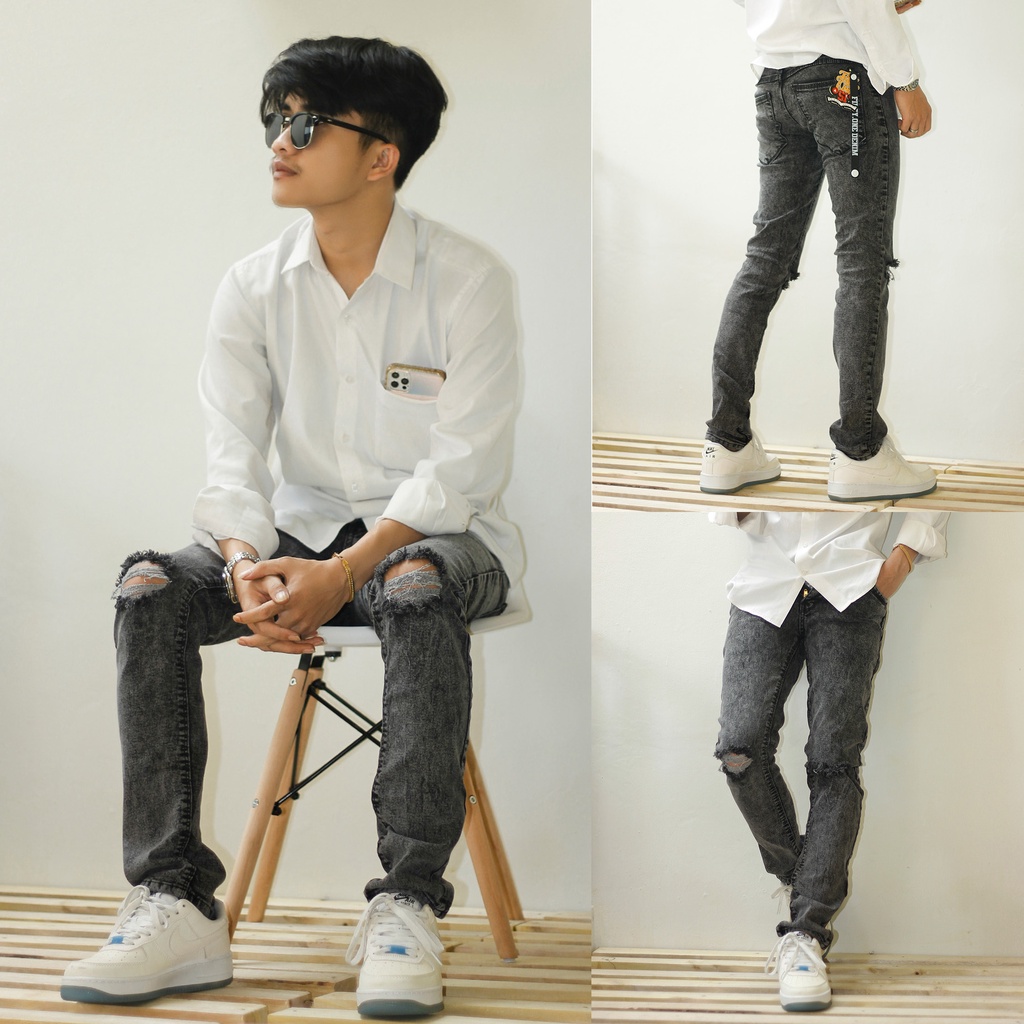 XELLASTORE - Celana Jeans Ripped Sobek Panjang Pria / Celana Jeans Sobek Pria Slimfit / Celana jeans
