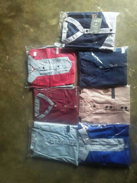 Murah Batik Kemeja Hem Pria Motif Prada Kombinasi Merah Baju Kantor Seragam