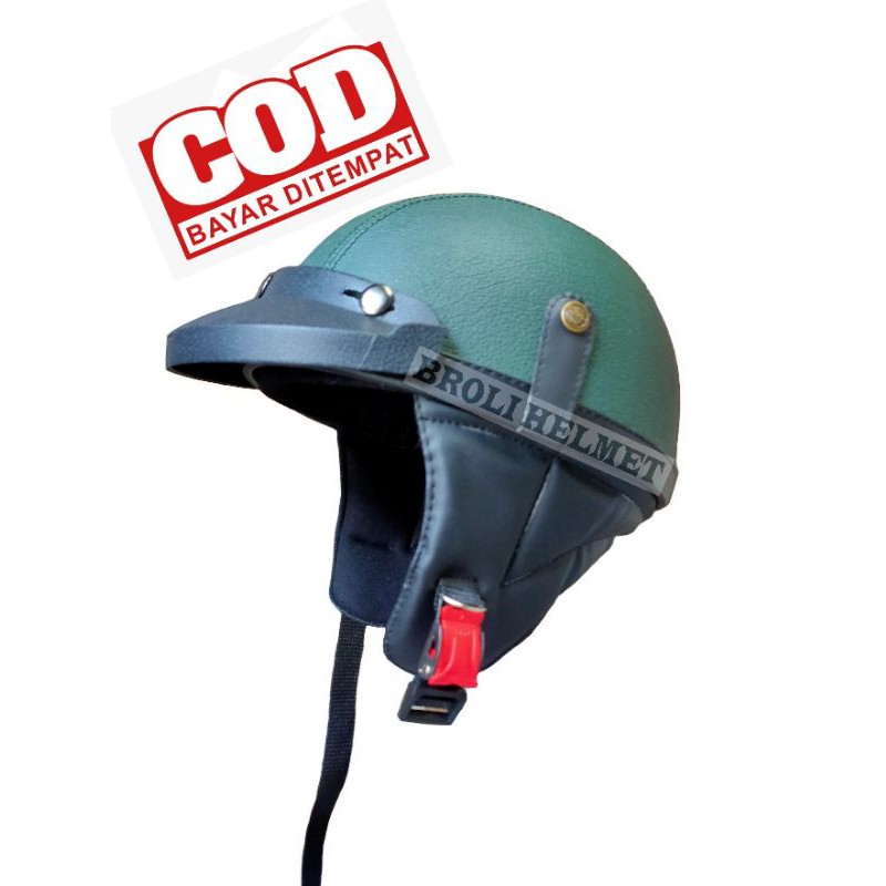 helm pet hijau army/helm classic/helm bogo/helm Vespa/helm retro/helm murah/helm