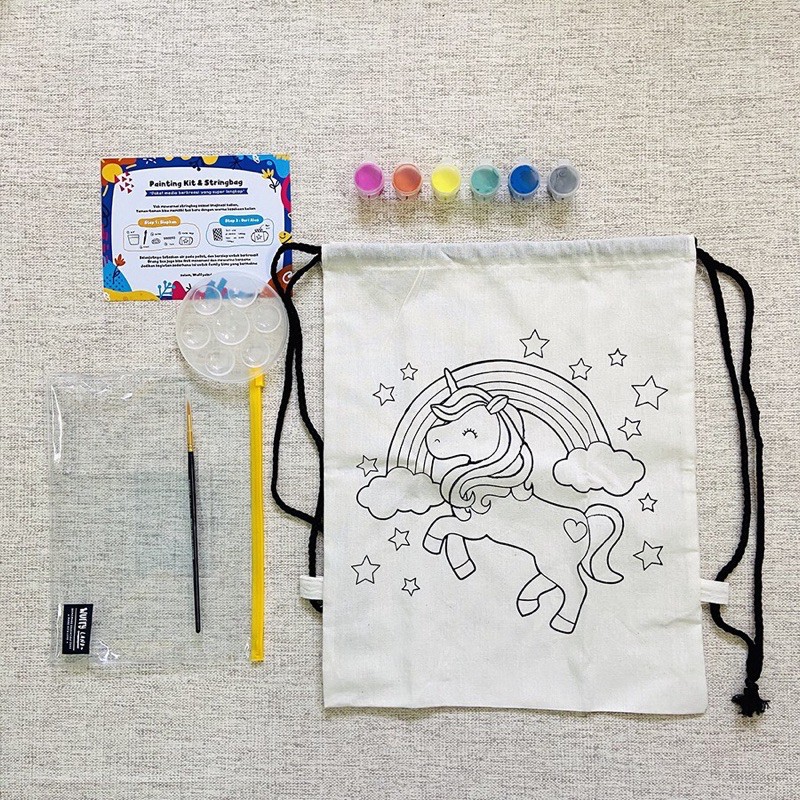 

Painting Kit String Bag Unicorn Paket Lengkap Melukis Cat Kuas Pallet Tas Pouch