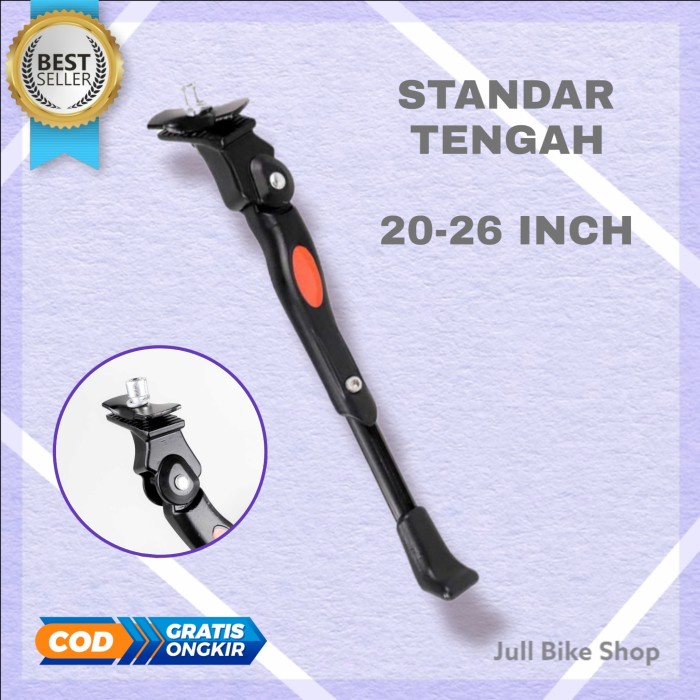 Standar tengah sepeda jangang pinggir lipat mtb bmx 20 - 26 inch alloy anak 20&quot; 24&quot; 26&quot; aluminium kickstand hitam kuat murah samping universal