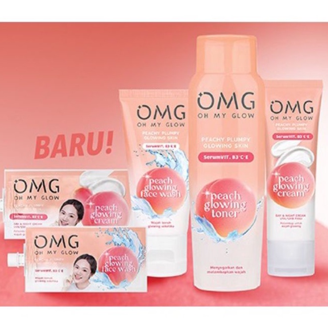 OMG Oh My Glow Skin Care SERIES Peach Glowing Edition Glam Face Wash / Cream / Toner