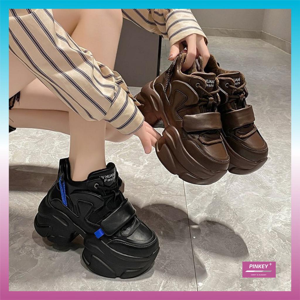 ✅PINKEY P205 Sepatu Sneakers Boots Tinggi Wanita Sneakers Shoes Hak Tebal Premium