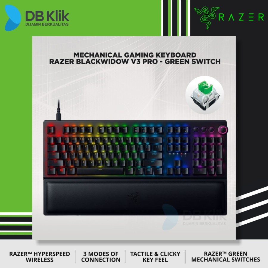 Keyboard Gaming RAZER BlackWidow V3 PRO Wireless (GREEN Switch)