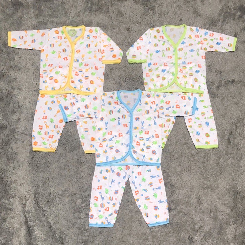 (Isi 3) Setelan Baju Bayi Lengan Panjang Motif Tabur