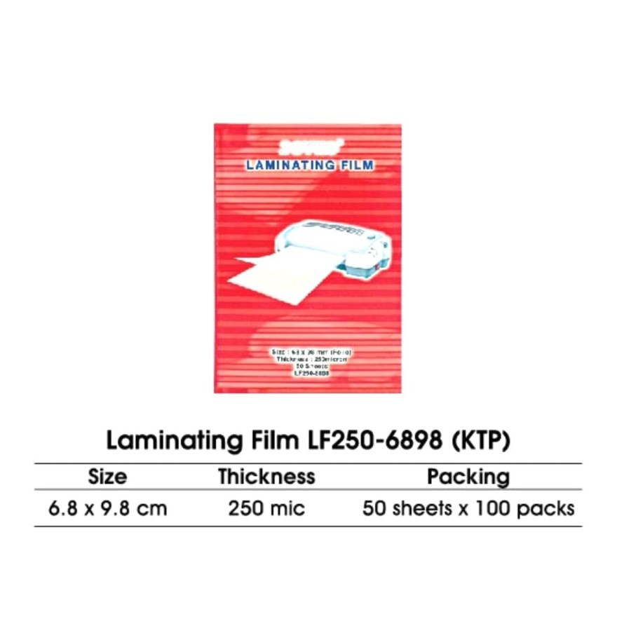 

Joyko Laminating Film 250 Micron LF250-6898 Laminating KTP Isi 50 Sheets - SHSNP