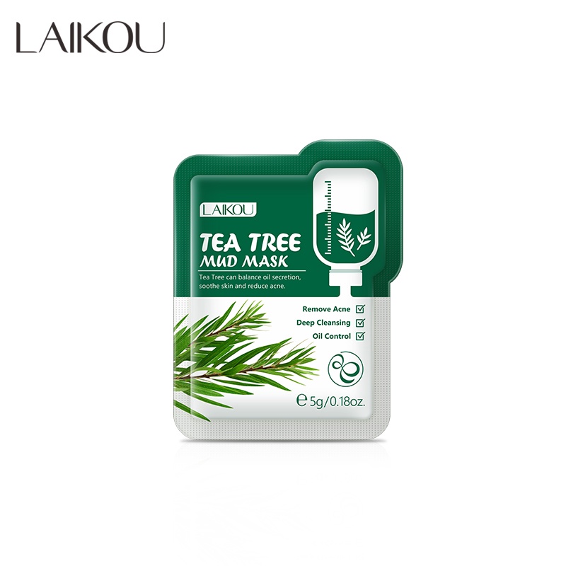 LAIKOU Tea Tree Mud Mask Membersihkan Jerawat Membersihkan Pori-pori 5g