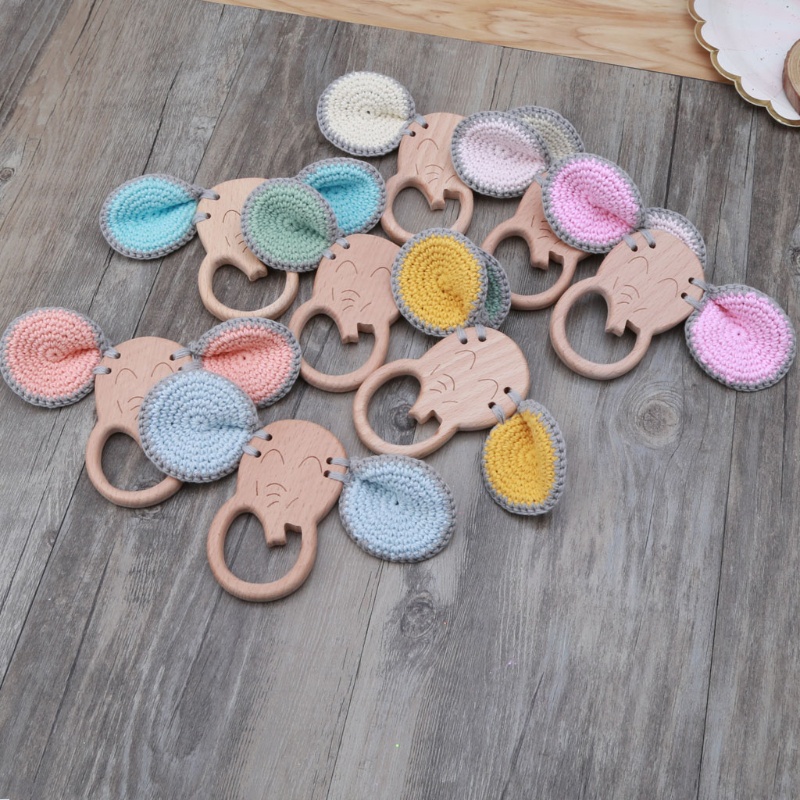 Mary 1PC Mainan Rattle Teether Bahan Kayu Beech BPA Free Untuk Bayi